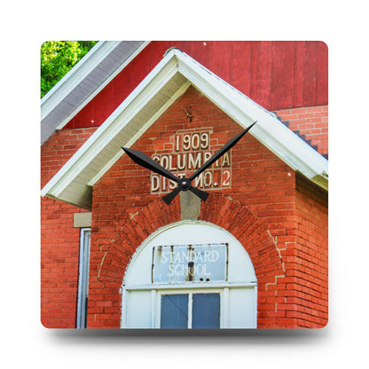 U R There Photography French Road Old Standard Schoolhouse II Rustic Farmhouse Acrylic Analog Wall Clock 10.75'' × 10.75'' (Square)