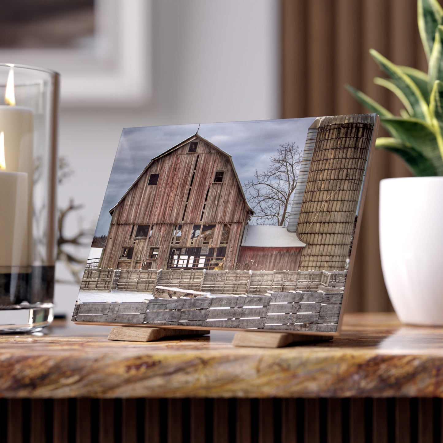 U R There Photography Old Marathon Red Rustic Farmhouse Decorative Ceramic Tile