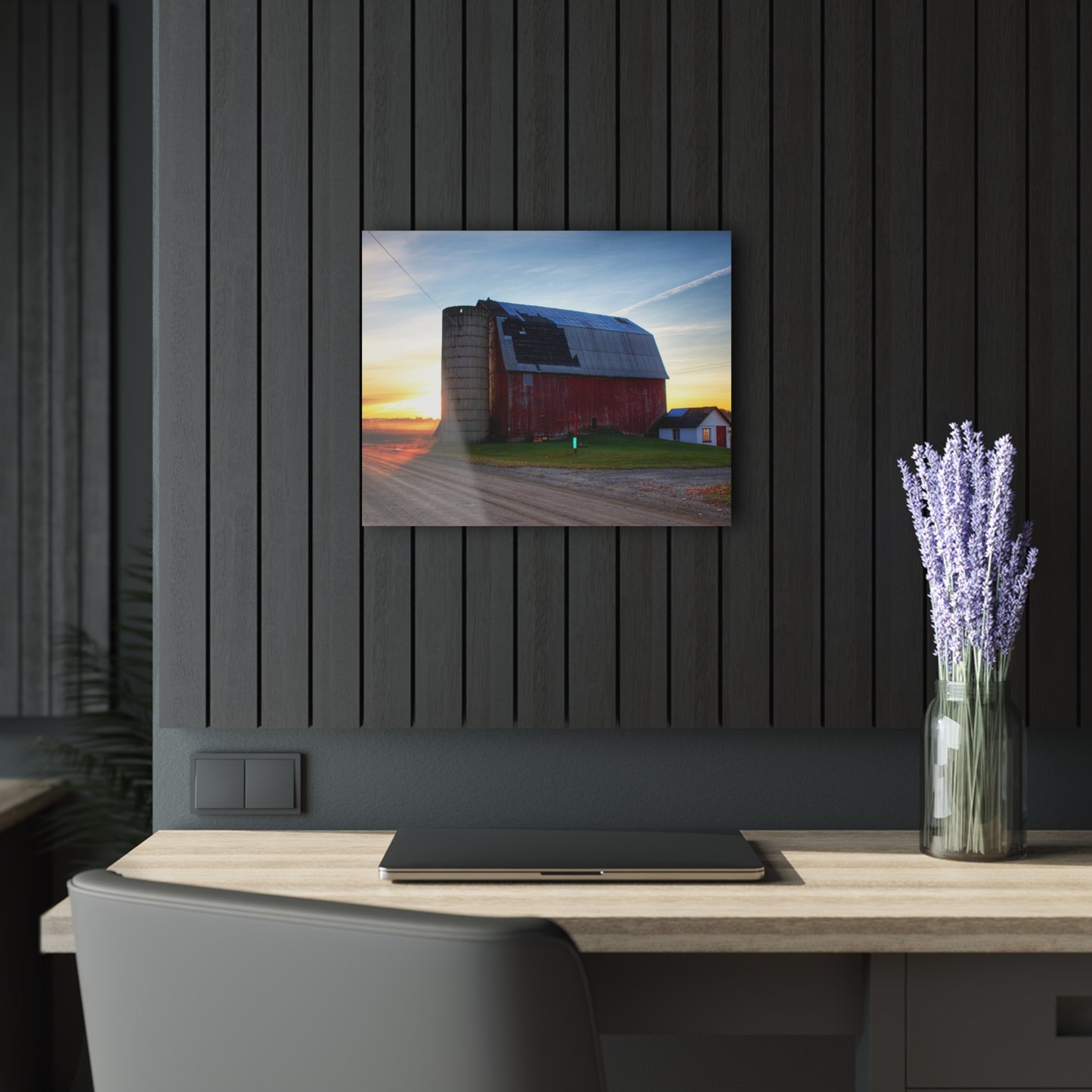 U R There Photography Haines Road Red at Sunrise Rustic Farmhouse Acrylic Wall Print