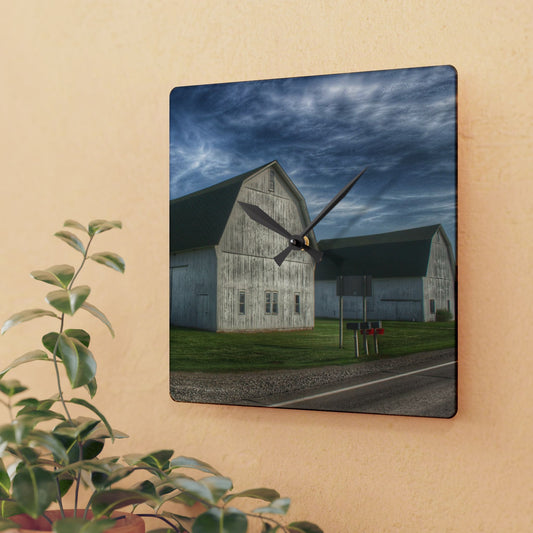U R There Photography Richardson Road White Duo Rustic Farmhouse Acrylic Analog Wall Clock