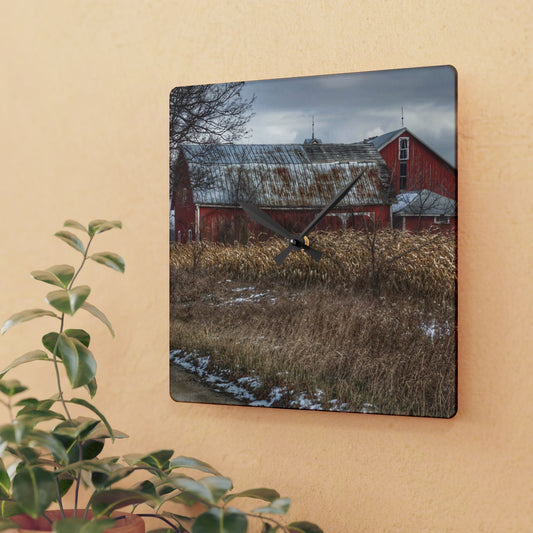 U R There Photography Edward Road Reds Rustic Farmhouse Acrylic Analog Wall Clock