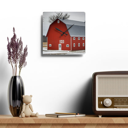 U R There Photography Hollow Corners Red Tree Silo II Rustic Farmhouse Acrylic Analog Wall Clock