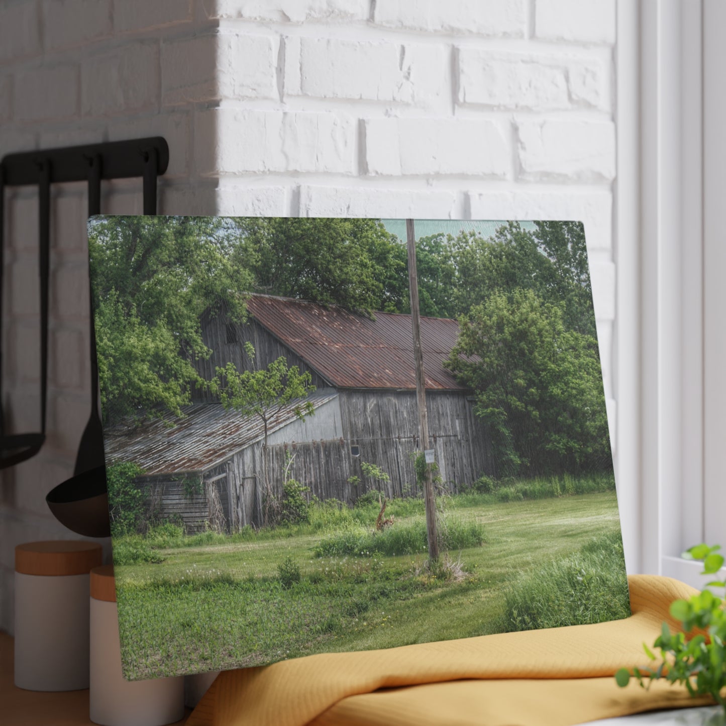 U R There Photography Frankenmuth Grey Saltbox Rustic Farmhouse Tempered-Glass Cutting Board