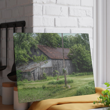 U R There Photography Frankenmuth Grey Saltbox Rustic Farmhouse Tempered-Glass Cutting Board