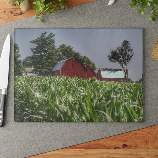 U R There Photography Shoemaker Reds Rustic Farmhouse Tempered-Glass Cutting Board