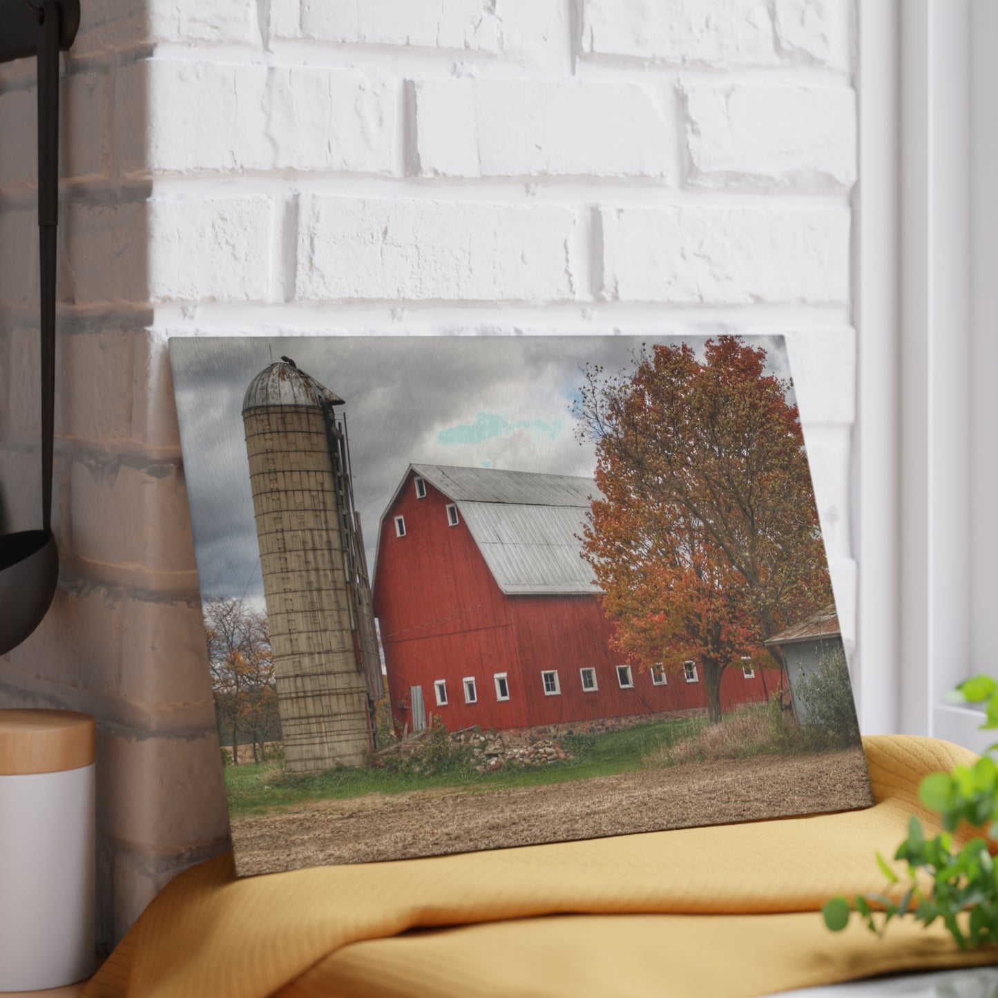 U R There Photography Brigham Road Red Rustic Farmhouse Tempered-Glass Cutting Board 8"x 11"