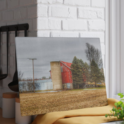 U R There Photography Laur Road Red Among the Pines I Rustic Farmhouse Tempered-Glass Cutting Board