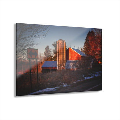 U R There Photography Mount Morris Road Reds and Silo in Winter Rustic Farmhouse Acrylic Wall Print