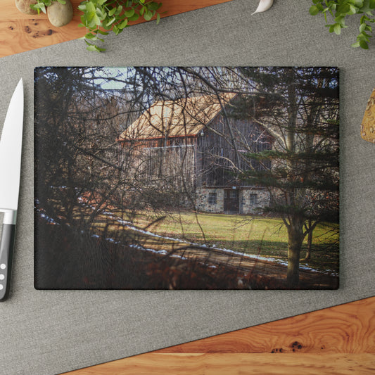 U R There Photography Newark Road Hidden Fieldstone Grey Rustic Farmhouse Tempered-Glass Cutting Board