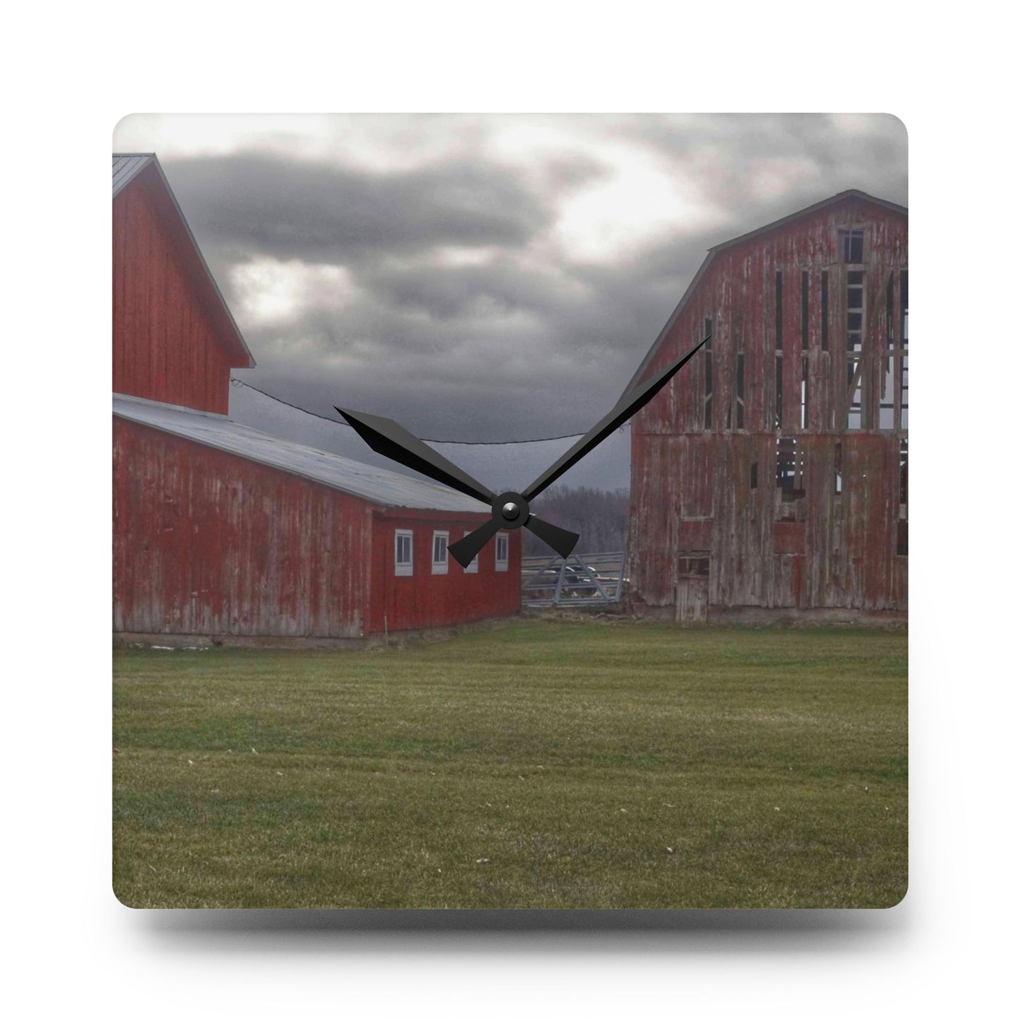 U R There Photography Church Road Reds Rustic Farmhouse Acrylic Analog Wall Clock
