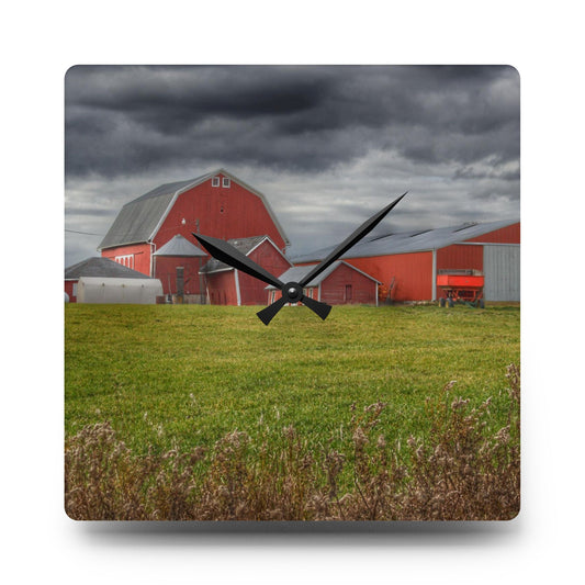 Castle Road Reds Rustic Farmhouse Acrylic Analog Wall Clock 10.75'' × 10.75'' (Square)