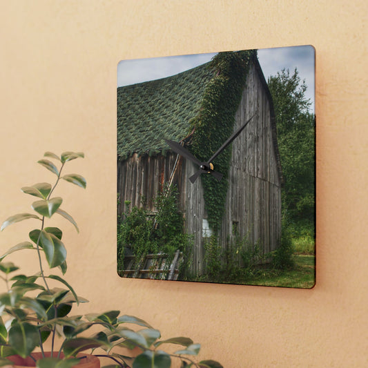U R There Photography Chambers Grey Rustic Farmhouse Acrylic Analog Wall Clock