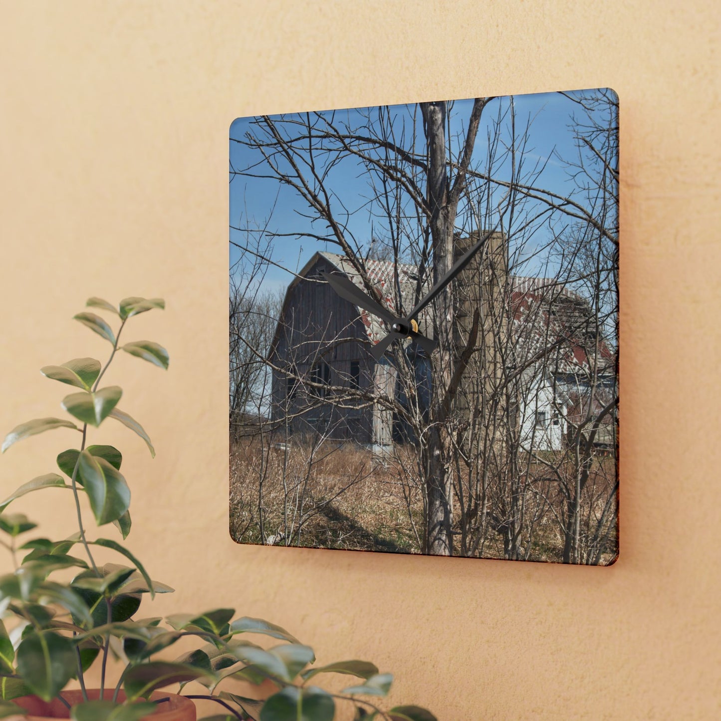 U R There Photography Hill Road Hidden Grey I Rustic Farmhouse Acrylic Analog Wall Clock