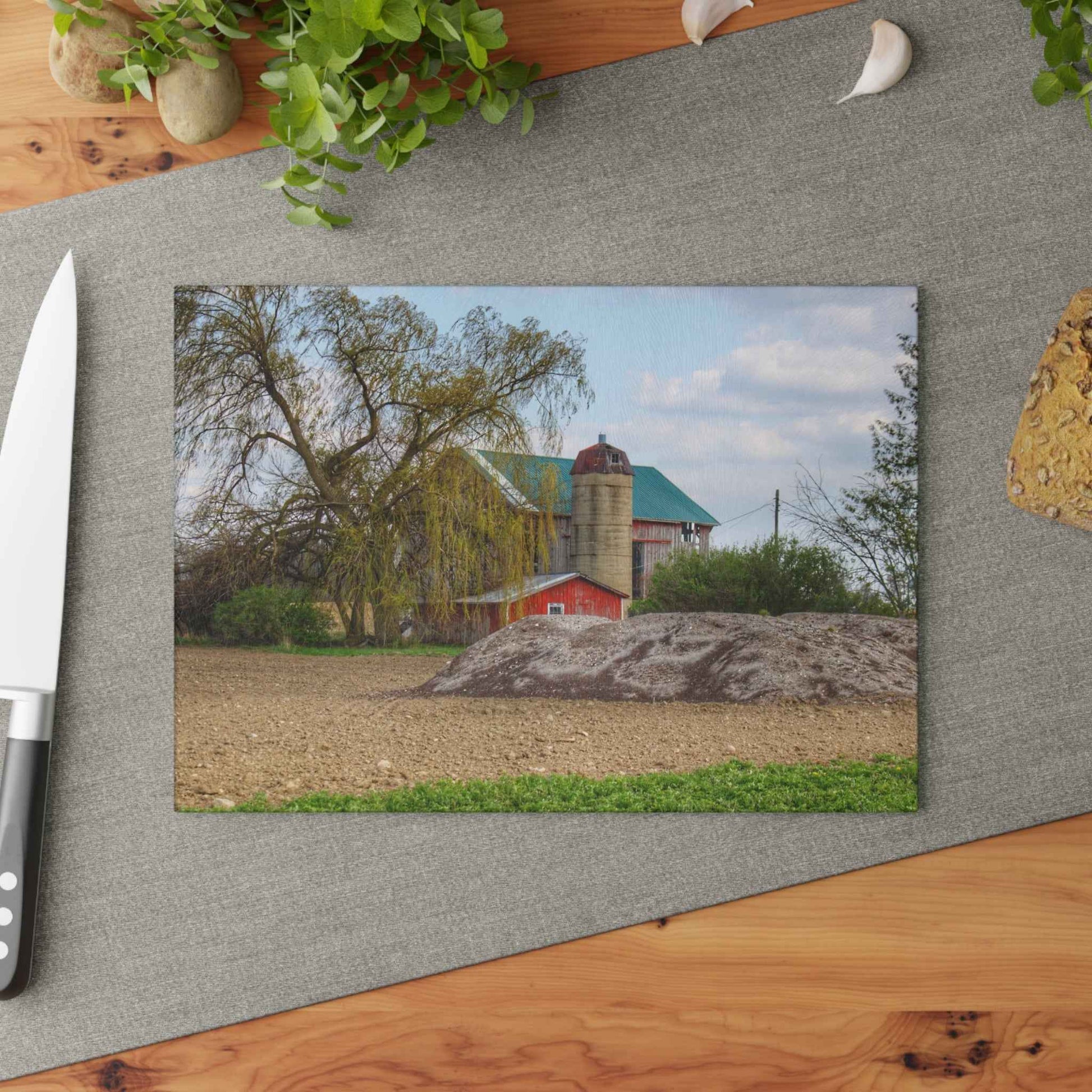 U R There Photography Cedar Creek Road Red Rustic Farmhouse Tempered-Glass Cutting Board