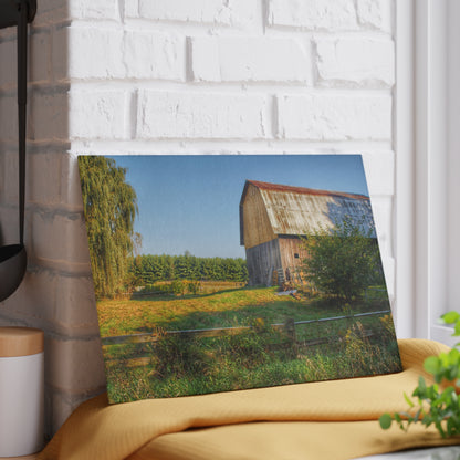 U R There Photography Snover Golden Grey Rustic Farmhouse Tempered-Glass Cutting Board