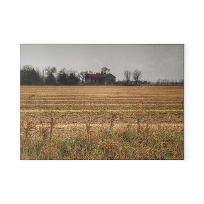 U R There Photography Freiberger Road Grey Across the Field Rustic Farmhouse Tempered-Glass Cutting Board