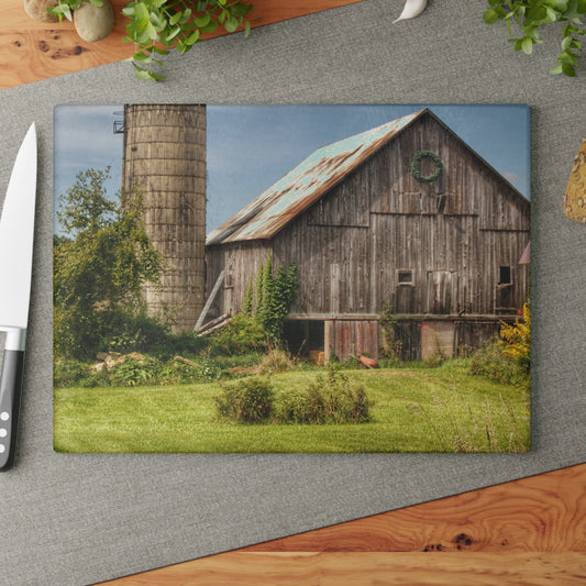U R There Photography Churchill Christmas Barn in Summer Rustic Farmhouse Tempered-Glass Cutting Board