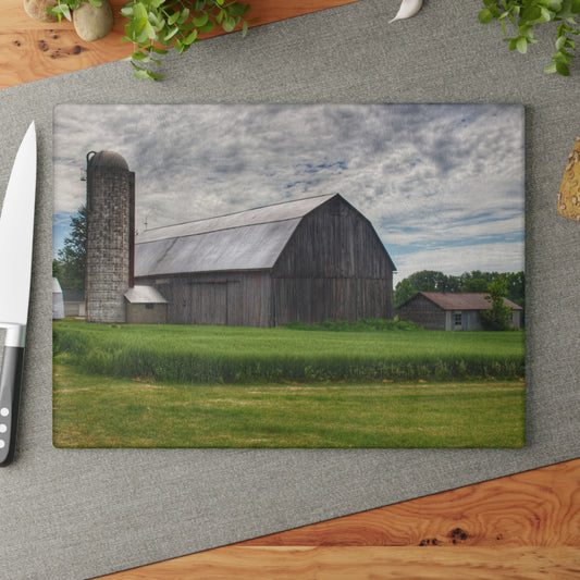 U R There Photography West Tuscola Road Grey Rustic Farmhouse Tempered-Glass Cutting Board