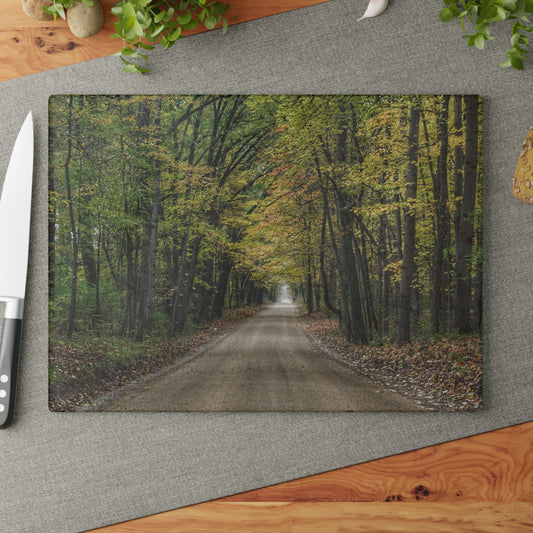 U R There Photography Country Roads in Dryden IV Rustic Farmhouse Tempered-Glass Cutting Board