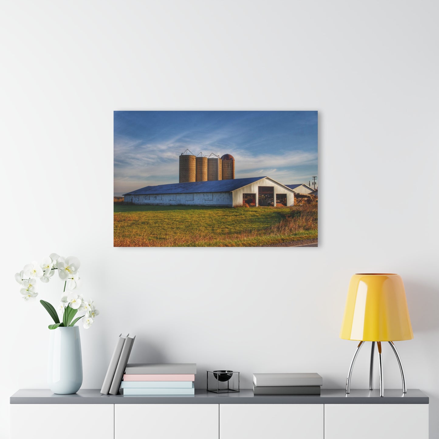 U R There Photography Peck White and Silos Rustic Farmhouse Acrylic Wall Print