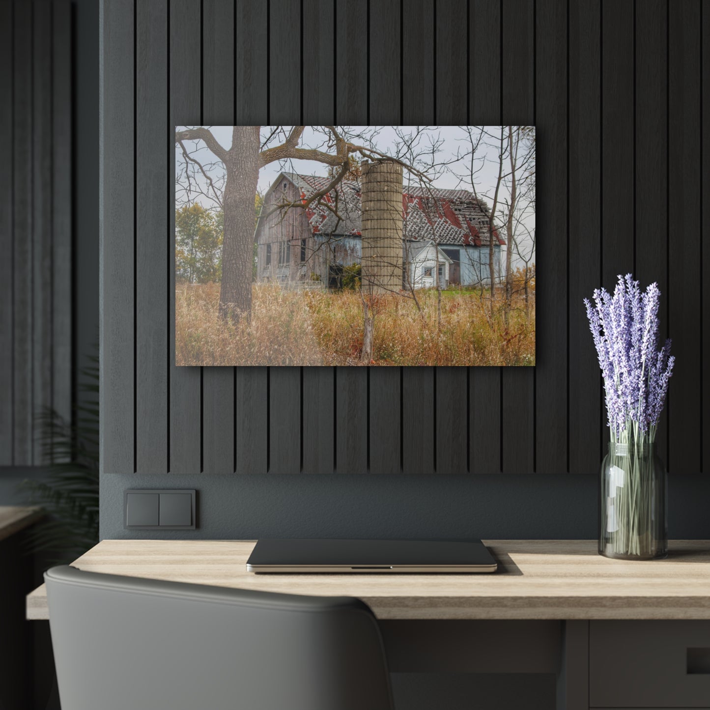 U R There Photography Hill Road Roadside Grey II Rustic Farmhouse Acrylic Wall Print