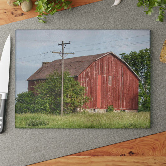 U R There Photography Armstrong Road Red I Rustic Farmhouse Tempered-Glass Cutting Board