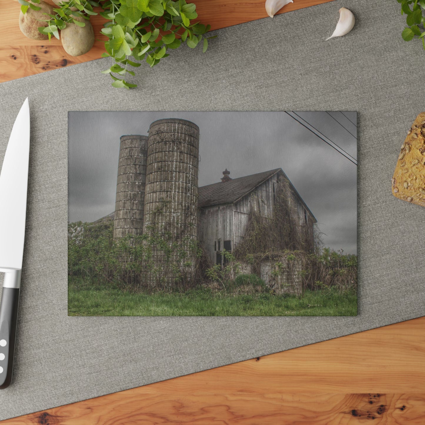 U R There Photography Metamora M-24 Grey I Rustic Farmhouse Tempered-Glass Cutting Board