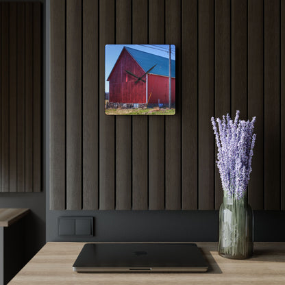 U R There Photography Imlay City Road Red II Rustic Farmhouse Acrylic Analog Wall Clock