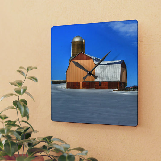 U R There Photography Bay City - Forestville Beige Barn Rustic Farmhouse Acrylic Analog Wall Clock