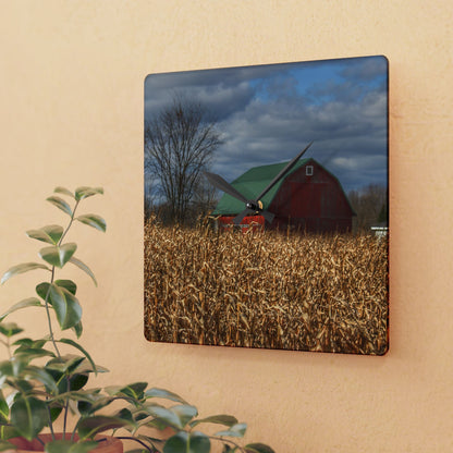 U R There Photography North Force Road Hidden Red Rustic Farmhouse Acrylic Analog Wall Clock