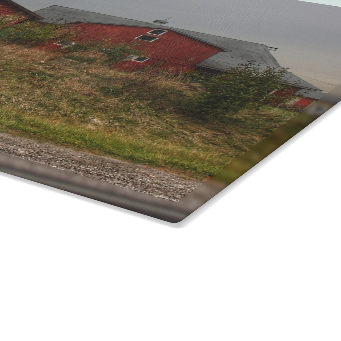 U R There Photography Goodrich Baldwin Road Reds I Rustic Farmhouse Tempered-Glass Cutting Board