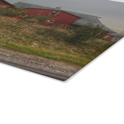 U R There Photography Goodrich Baldwin Road Reds I Rustic Farmhouse Tempered-Glass Cutting Board