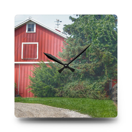 Modern Red I Rustic Farmhouse Acrylic Analog Wall Clock 10.75'' × 10.75'' (Square)