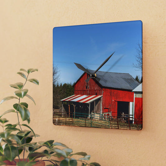 U R There Photography Cass City Carousel Red Rustic Farmhouse Acrylic Analog Wall Clock