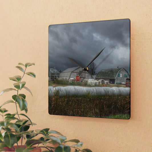 U R There Photography Waterman Road Grey I Rustic Farmhouse Acrylic Analog Wall Clock