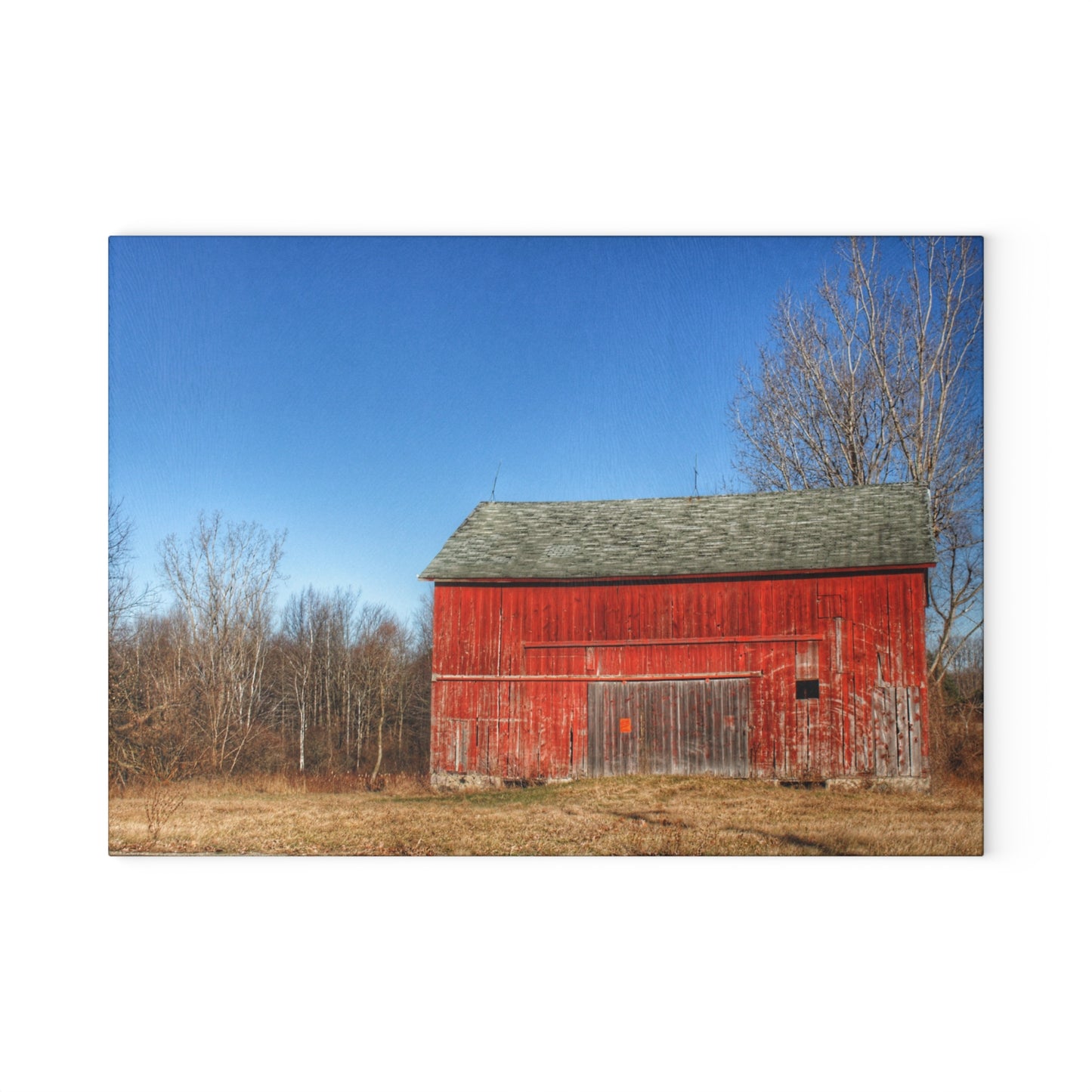 U R There Photography Vernor Road Red Rustic Farmhouse Tempered-Glass Cutting Board