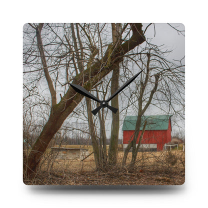 U R There Photography Daley Road Red II Rustic Farmhouse Acrylic Analog Wall Clock