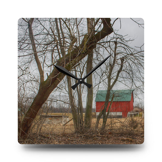 Daley Road Red II Rustic Farmhouse Acrylic Analog Wall Clock 10.75'' × 10.75'' (Square)