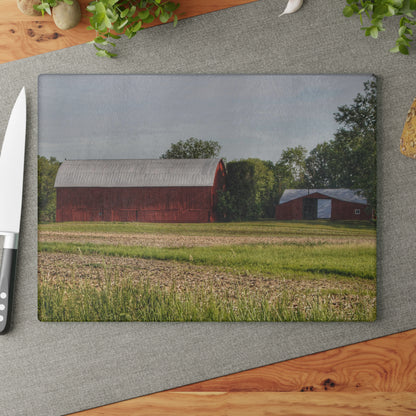 U R There Photography Catlin Road Reds Rustic Farmhouse Tempered-Glass Cutting Board