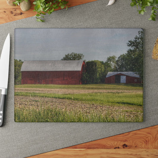 U R There Photography Catlin Road Reds Rustic Farmhouse Tempered-Glass Cutting Board