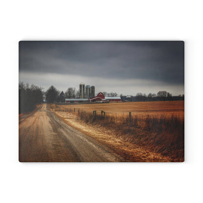 U R There Photography Across the Field on Daley Road Rustic Farmhouse Tempered-Glass Cutting Board