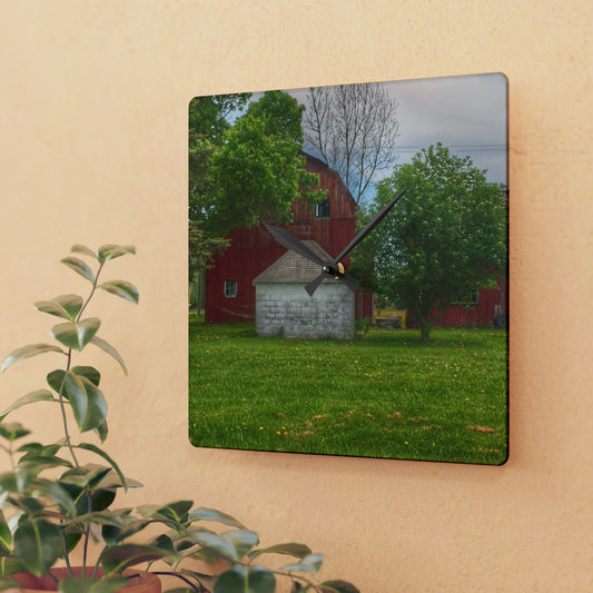 U R There Photography Roods Lake Road Red I Rustic Farmhouse Acrylic Analog Wall Clock