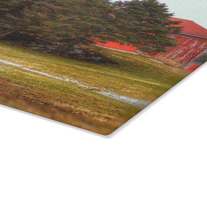 U R There Photography Laur Road Red Among the Pines III Rustic Farmhouse Tempered-Glass Cutting Board
