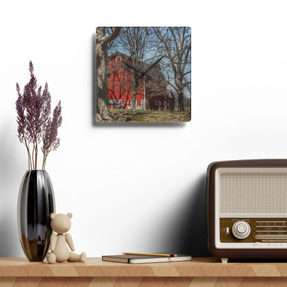 U R There Photography Hill Road Red Rustic Farmhouse Acrylic Analog Wall Clock