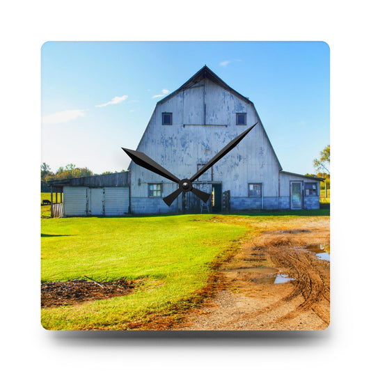 U R There Photography Yale Fremont Road Grey Rustic Farmhouse Acrylic Analog Wall Clock 10.75'' × 10.75'' (Square)