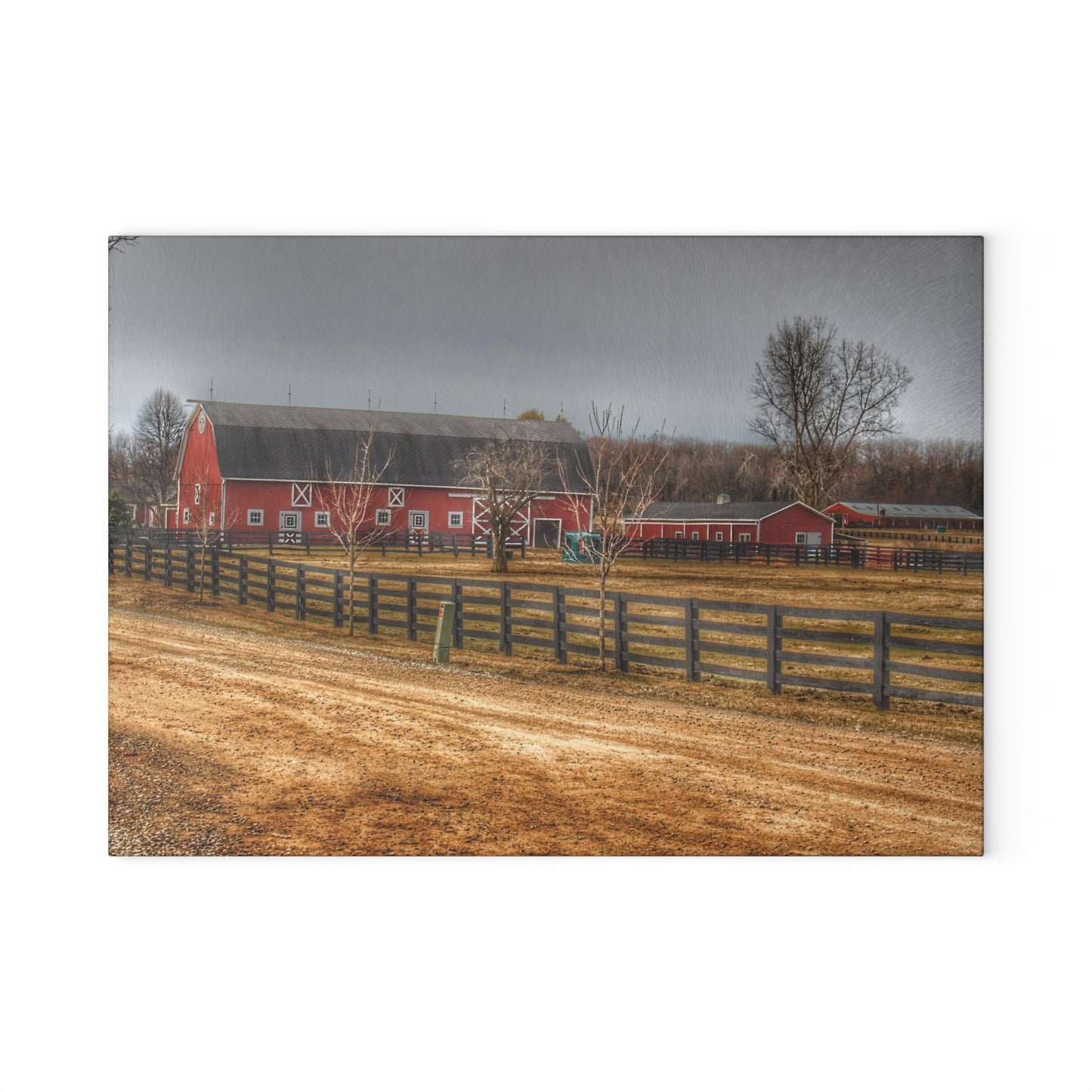 U R There Photography Barber Road Farm II Rustic Farmhouse Tempered-Glass Cutting Board