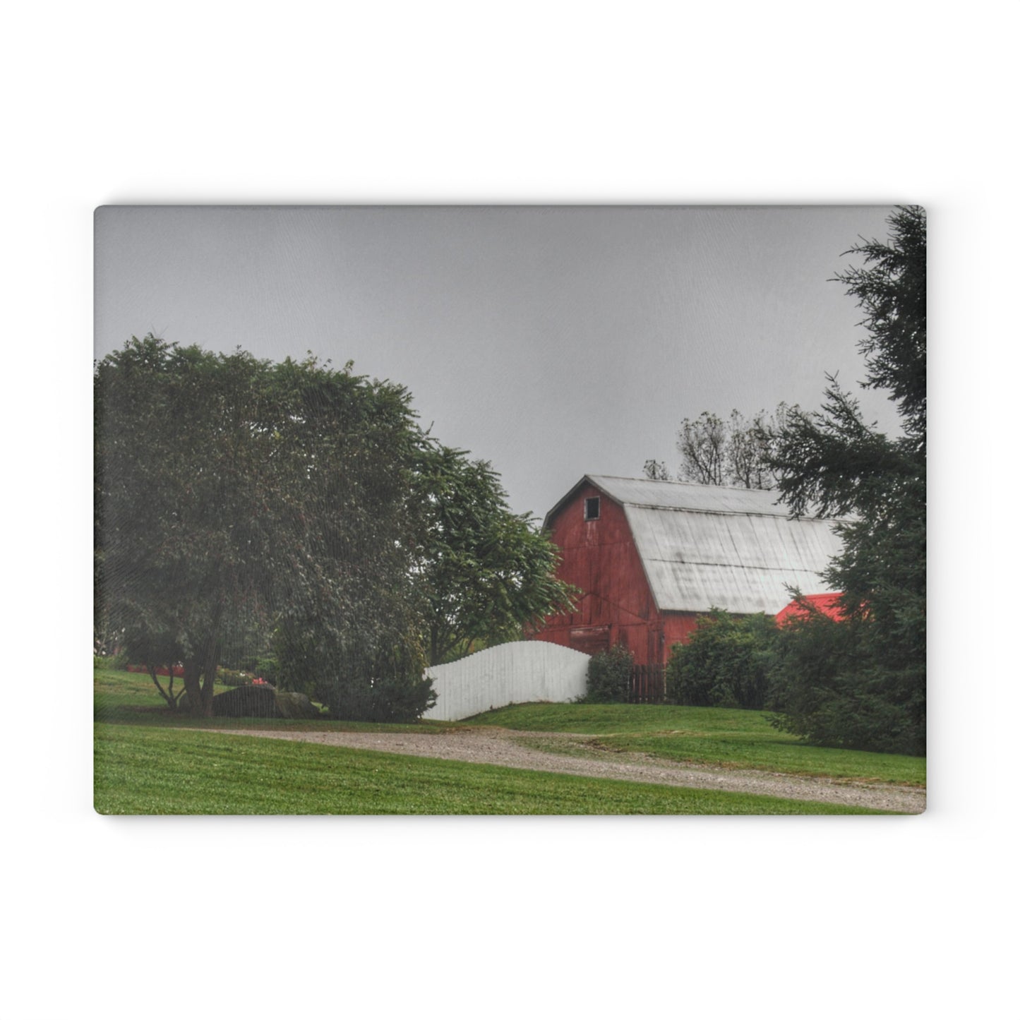 U R There Photography Bronson Lake Hidden Red II Rustic Farmhouse Tempered-Glass Cutting Board