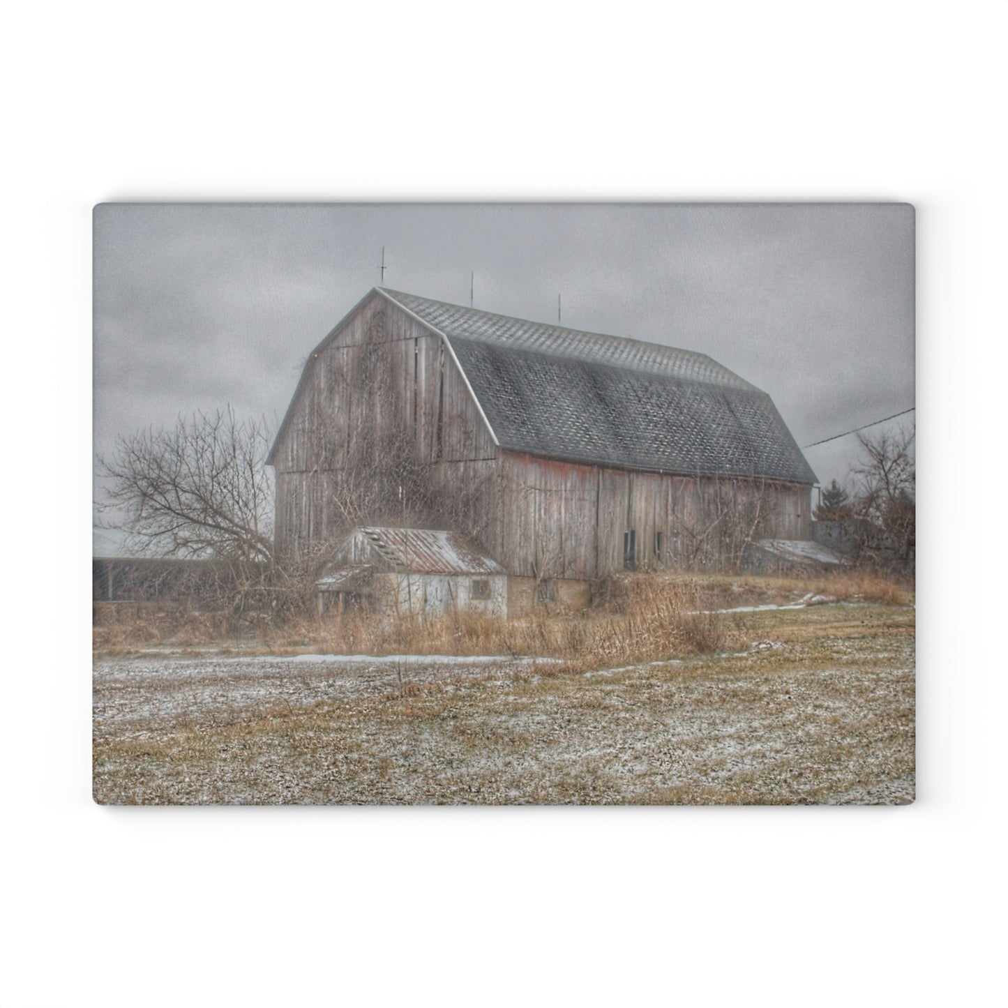 U R There Photography Mayville Road Grey Rustic Farmhouse Tempered-Glass Cutting Board
