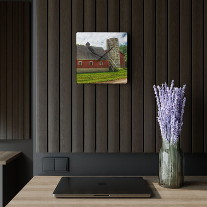 U R There Photography Metamora Red Silo Rustic Farmhouse Acrylic Analog Wall Clock