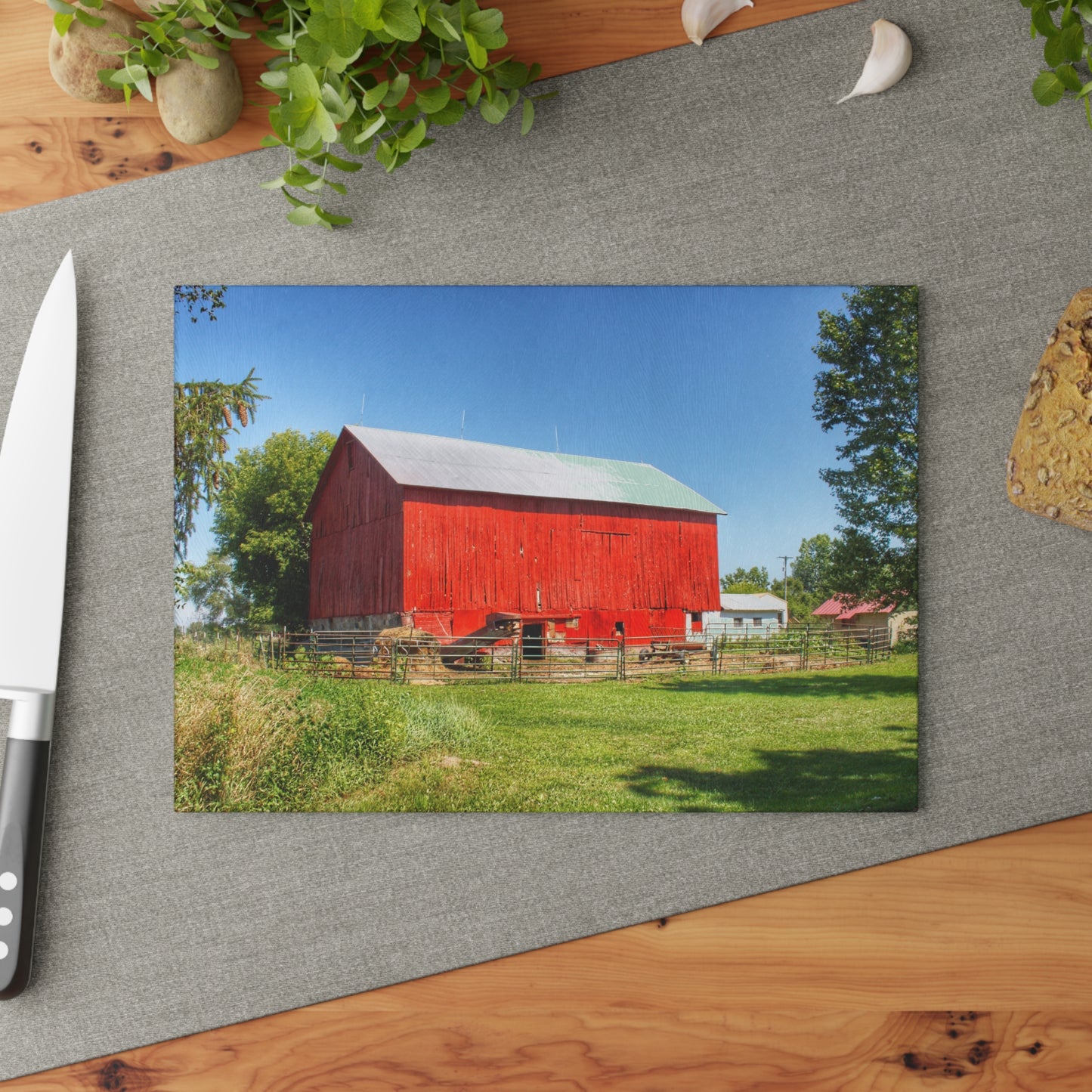 U R There Photography Harris Road Red Rustic Farmhouse Tempered-Glass Cutting Board